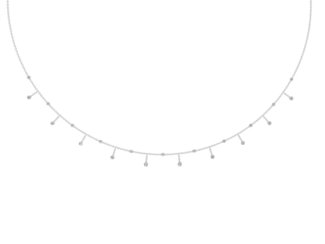 Round Lab-Grown Diamond Bezel Dangle Station Necklace | Cable Chain | White Gold