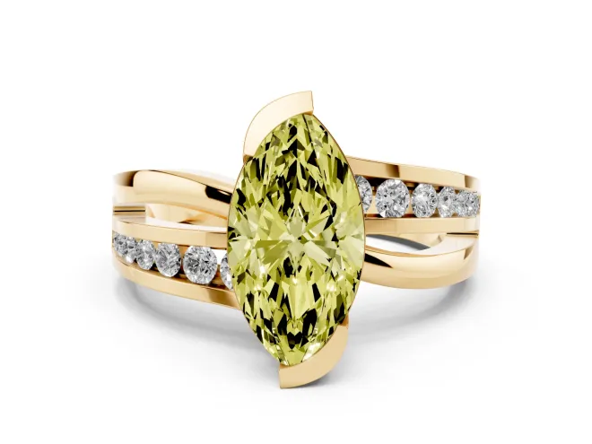 Marquise Graduated Bypass Engagement Ring Setting for a Fancy Yellow Lab-Grown Diamond | Yellow Gold