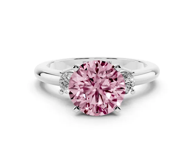 Round Three Stone Engagement Ring Setting for a Fancy Pink Lab-Grown Diamond | Round Side Stones | Platinum