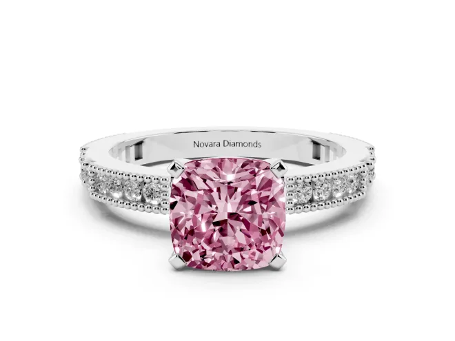Cushion Cut Vintage Pavé Engagement Ring Setting for a Fancy Pink Lab-Grown Diamond | White Gold