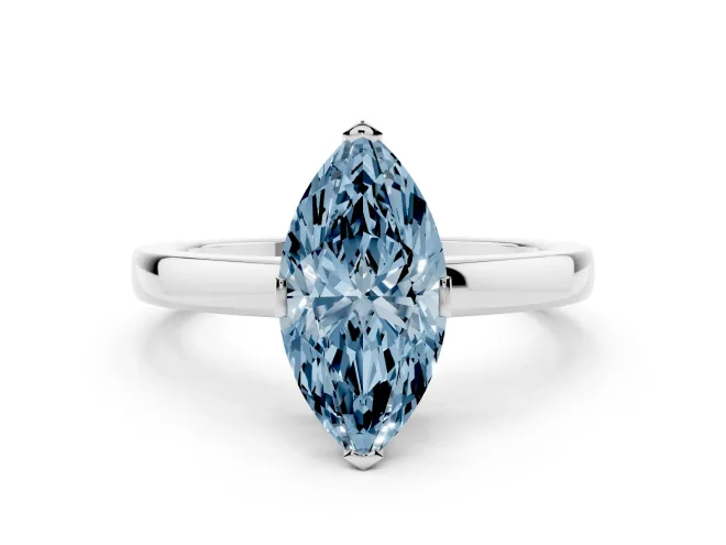 Marquise Solitaire Engagement Ring Setting for a Fancy Blue Lab-Grown Diamond | Flat Tab Prongs | Sterling Silver