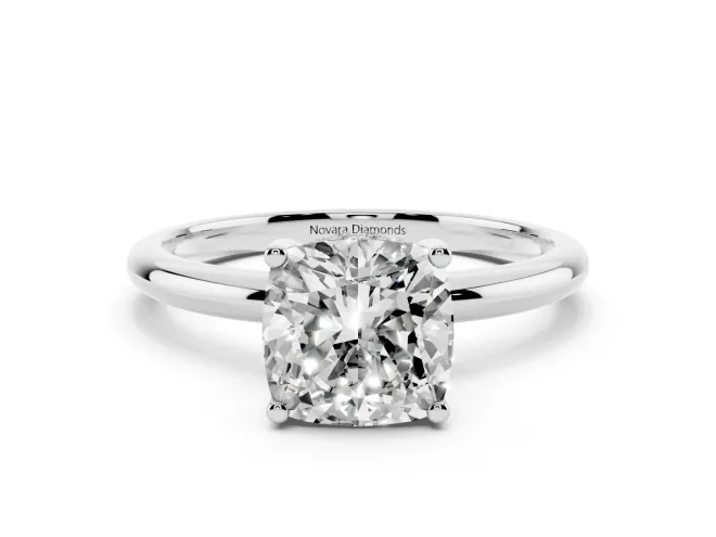 Cushion Cut Micro-Prong Hidden Halo Engagement Ring Setting | Plain Band | White Gold