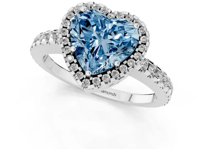 Fancy Blue Heart Cut Diamond Halo Ring Set in Platinum with Pavé Shoulders and Halo-Framed Center – second view