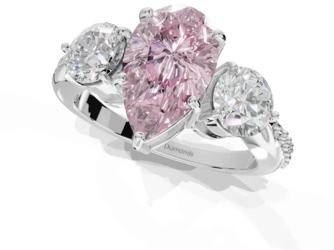 Pear-Shaped Three Stone Engagement Ring Setting for a Fancy Pink Lab-Grown Diamond | Tapered Pave Band | Sterling Silver – second view