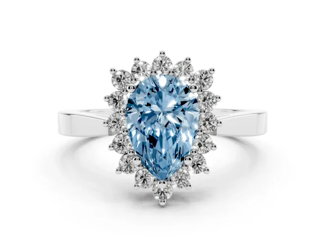 Pear-Shaped Scalloped Halo Engagement Ring Setting for a Fancy Blue Lab-Grown Diamond | Platinum