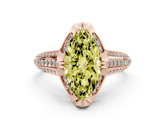 Marquise Hidden Halo Engagement Ring Setting for a Fancy Yellow Lab-Grown Diamond | Triple Row Pavé Band | Rose Gold
