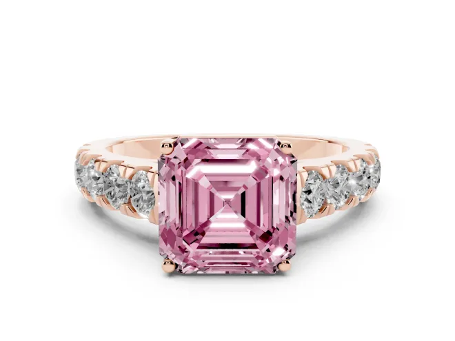 Asscher Cut Engagement Ring Setting for a Fancy Pink Lab-Grown Diamond | Rose Gold - Design NV-24643