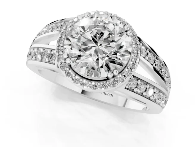 Round Halo Engagement Ring Setting | Two-Row Pave Split Shank | Sterling Silver – second view
