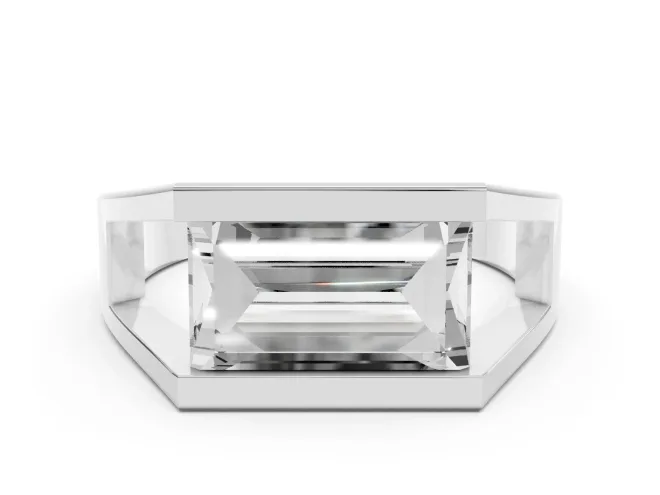 Baguette Diamond Geometric Solitaire Ring Set in White gold with Open Sides
