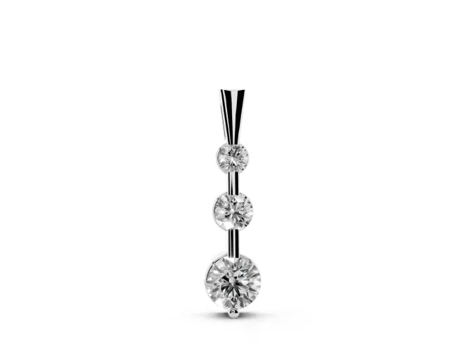 Round Lab-Grown Diamond Graduated Three-Stone Bar Pendant Necklace | Tapered Bail | Sterling Silver