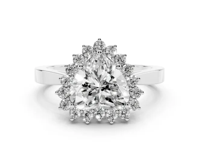 Heart Cut Diamond Halo Ring Set in White gold with Round Halo and Smooth Solitaire Band