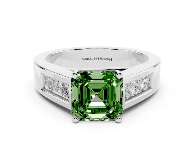 Asscher Cut Channel-Set Engagement Ring Setting for a Fancy Green Lab-Grown Diamond | Wide Band | Sterling Silver