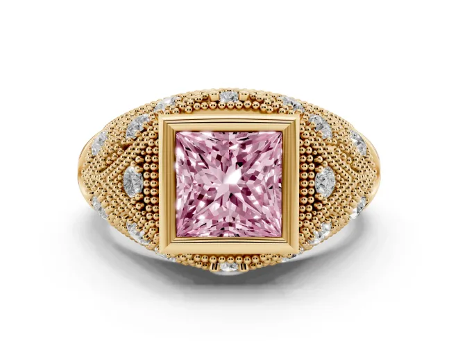 Princess Cut Vintage Bezel Engagement Ring Setting for a Fancy Pink Lab-Grown Diamond | Yellow Gold