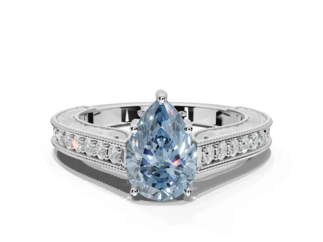 Pear-Shaped Vintage Engagement Ring Setting for a Fancy Blue Lab-Grown Diamond | White Gold - Design NV-24644