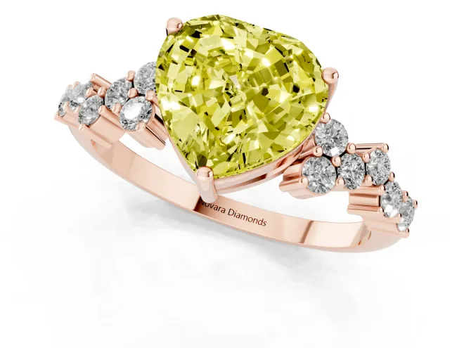 Fancy Yellow Heart Cut Diamond Ring Set in Rose gold with Scattered Round Accents – second view