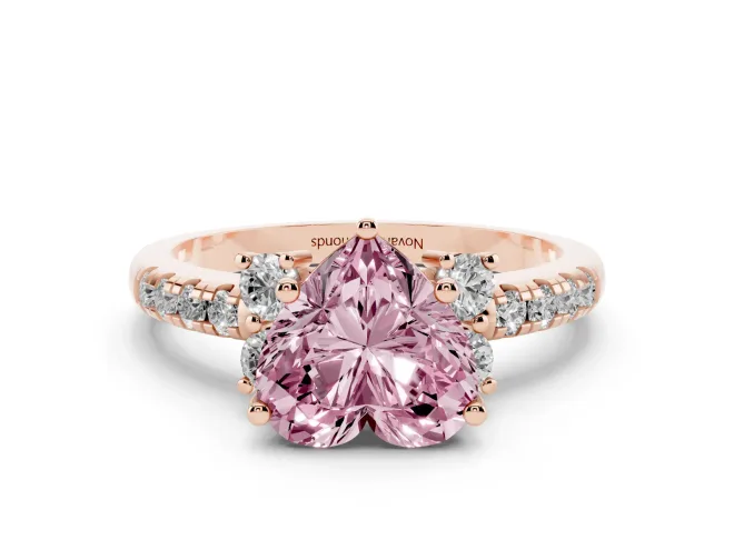 Heart-Shaped Side Stone Engagement Ring Setting for a Fancy Pink Lab-Grown Diamond | Pavé Band | Rose Gold