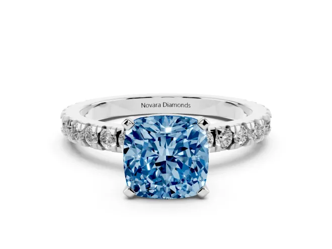Cushion Cut Pavé Engagement Ring Setting for a Fancy Blue Lab-Grown Diamond | Sterling Silver