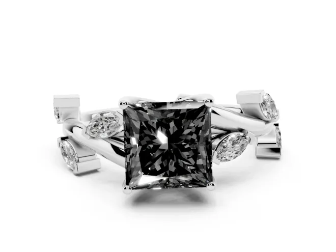 Princess Cut Twisted Vine Engagement Ring Setting for a Black Center | Sterling Silver