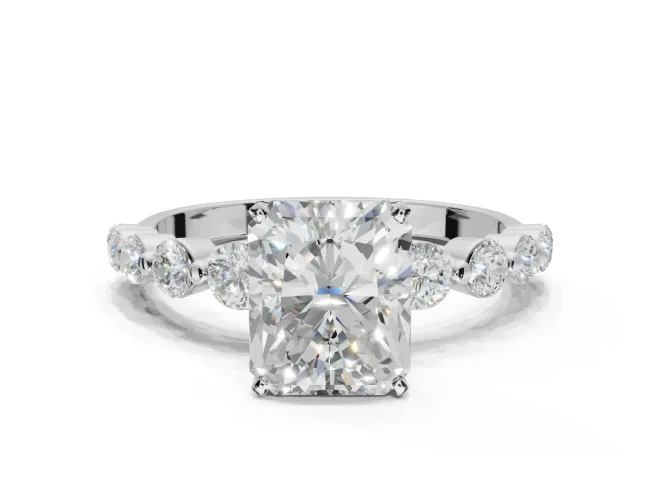 Radiant Cut Graduated Side Stone Engagement Ring Setting | Individually Seated | White Gold