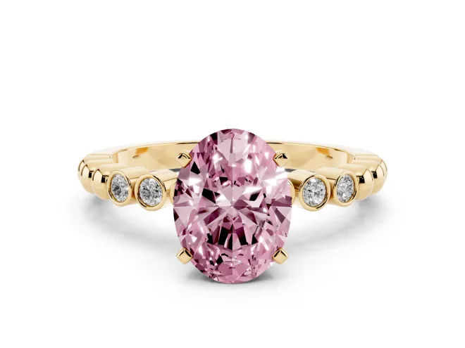 Oval Beaded Solitaire Engagement Ring Setting for a Fancy Pink Lab-Grown Diamond | Yellow Gold