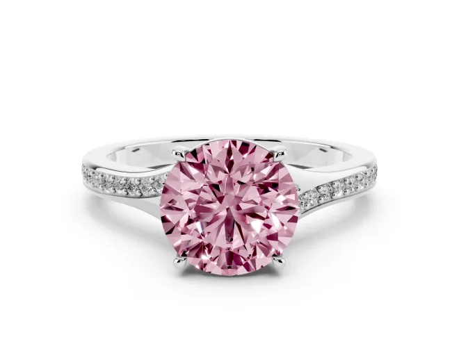Round Pavé Solitaire Engagement Ring Setting for a Fancy Pink Lab-Grown Diamond | Sweeping Shoulders | White Gold