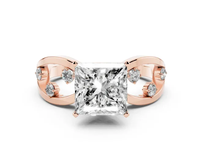 Princess Cut Open Loop Engagement Ring Setting | Scattered Accents | Rose Gold
