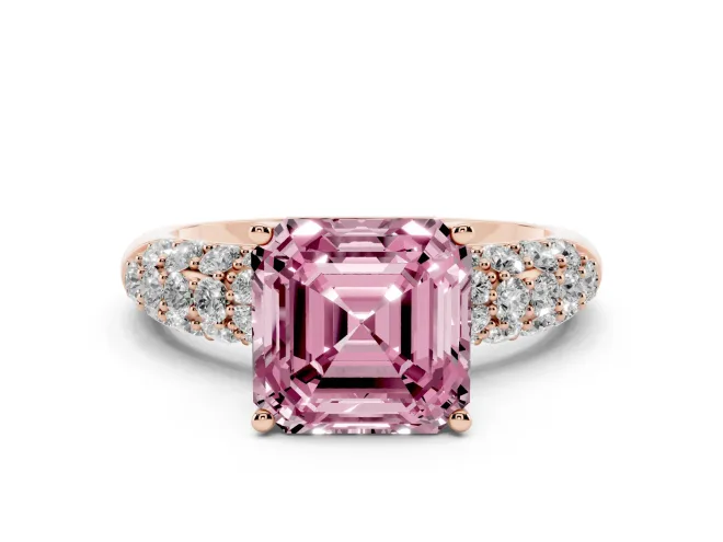 Asscher Cut Multi Row Pavé Engagement Ring Setting for a Fancy Pink Lab-Grown Diamond | Rose Gold