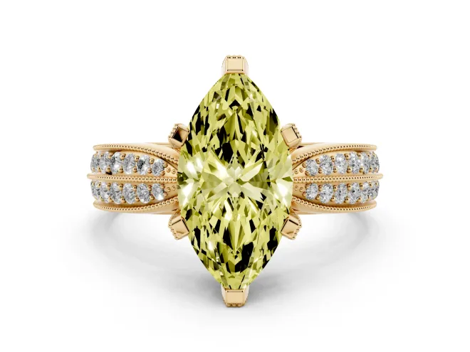 Marquise Milgrain Solitaire Engagement Ring Setting for a Fancy Yellow Lab-Grown Diamond | Hidden Halo | Yellow Gold