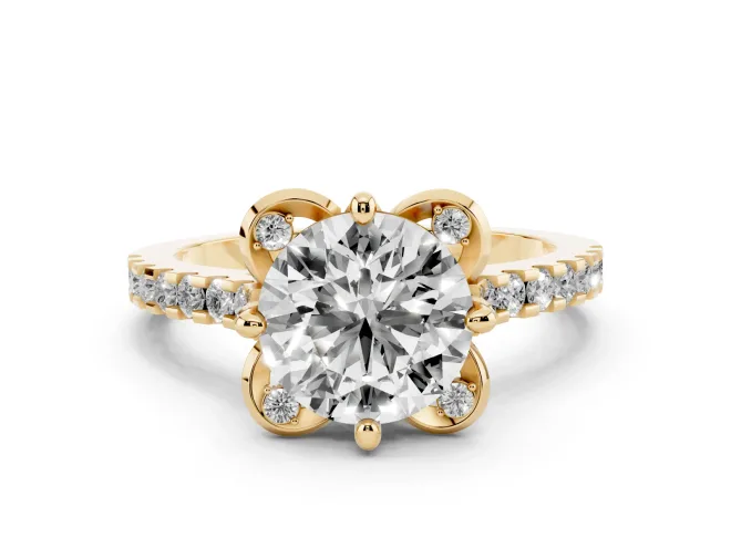 Round Floral Petal Engagement Ring Setting | Petal Accents | Yellow Gold
