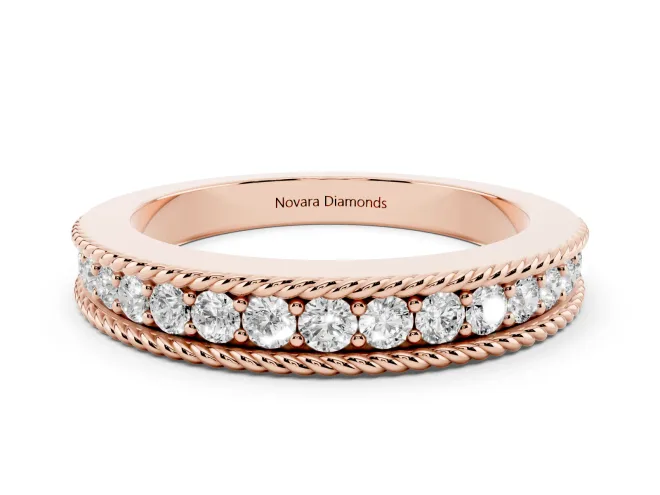 Round Lab-Grown Diamond Graduated Half Eternity Band | Twisted Rope Edges | Rose Gold