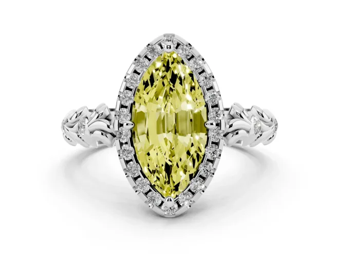 Marquise Leaf Halo Engagement Ring Setting for a Fancy Yellow Lab-Grown Diamond | Sterling Silver