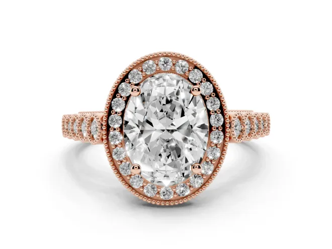 Oval Milgrain Halo Engagement Ring Setting | Graduated Bezel Accents | Rose Gold