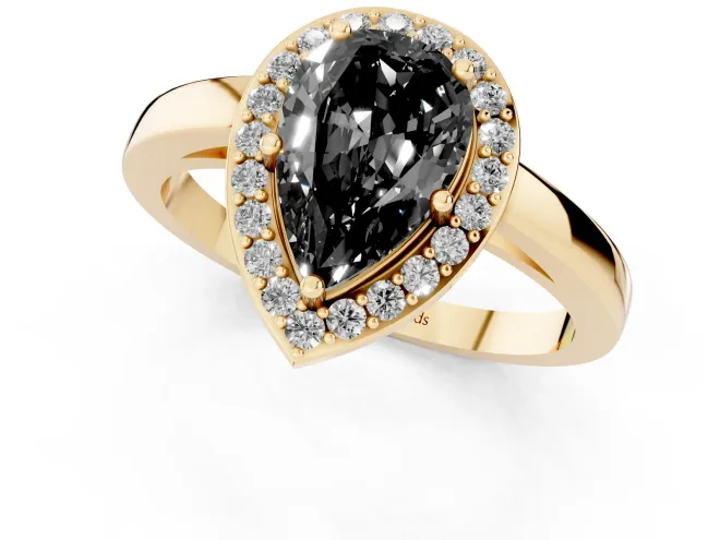 Fancy Black Pear Cut Diamond Halo Ring Set in Yellow gold with Solitaire Band and Prong Setting – second view