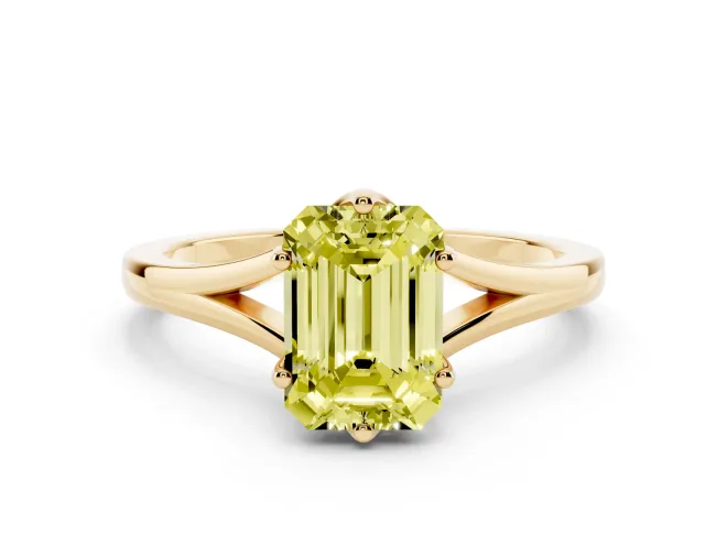 Emerald Cut Split Shank Engagement Ring Setting for a Fancy Yellow Lab-Grown Diamond | Yellow Gold
