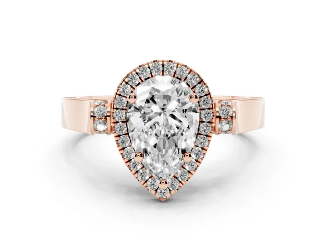 Pear-Shaped Halo Engagement Ring Setting | Pavé Panel Shoulders | Rose Gold