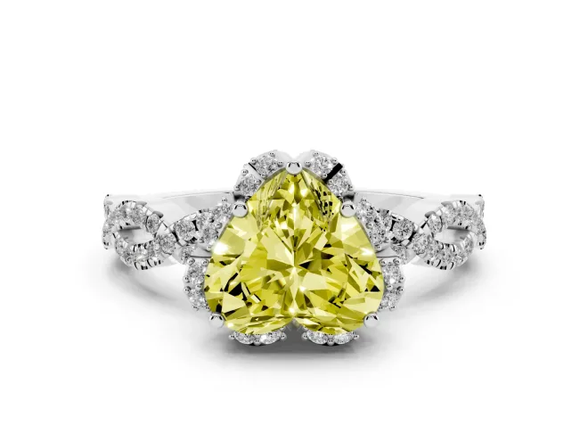 Heart-Shaped Milgrain Halo Engagement Ring Setting for a Fancy Yellow Lab-Grown Diamond | Graduated Shoulders | Platinum