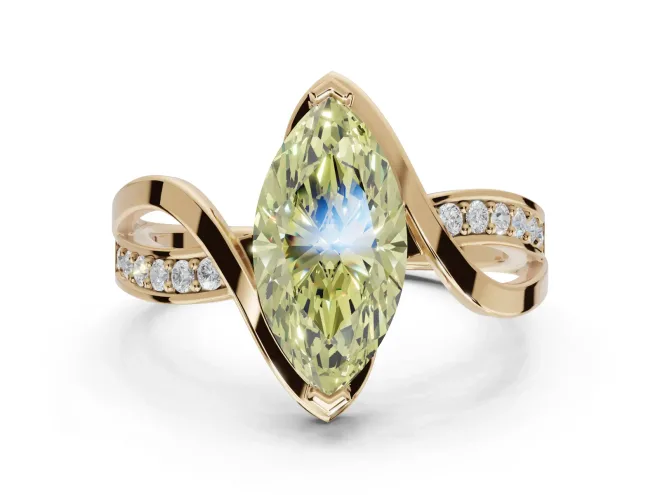 Marquise Bypass Solitaire Engagement Ring Setting for a Fancy Yellow Lab-Grown Diamond | Pavé Strands | Yellow Gold