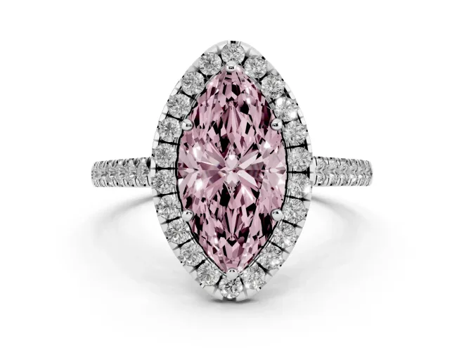 Marquise Halo Engagement Ring Setting for a Fancy Pink Lab-Grown Diamond | Pavé Shoulders | White Gold