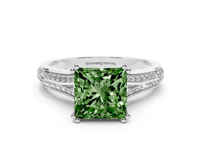 Princess Cut Split Shank Engagement Ring Setting for a Fancy Green Lab-Grown Diamond | Pavé Band | Platinum