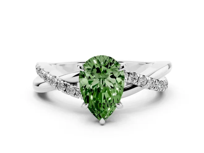 Pear-Shaped Crossover Engagement Ring Setting for a Fancy Green Lab-Grown Diamond | White Gold