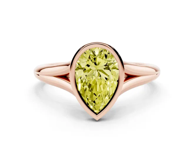 Pear-Shaped Bezel Engagement Ring Setting for a Fancy Yellow Lab-Grown Diamond | Rose Gold