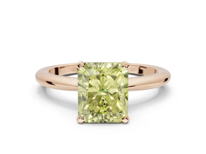Radiant Cut Solitaire Engagement Ring Setting for a Fancy Yellow Lab-Grown Diamond | Tapered Plain Band | Rose Gold