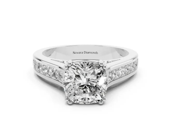 Cushion Cut Cathedral Channel Set Engagement Ring Setting | Double Claw Prongs | White Gold