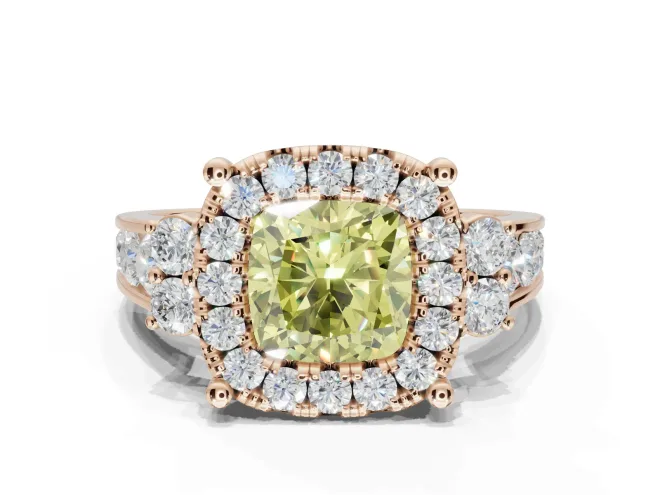 Cushion Cut Halo Engagement Ring Setting for a Fancy Yellow Lab-Grown Diamond | Graduated Channel Band | Rose Gold