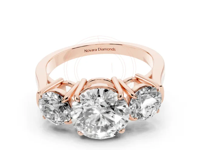 Round Three Stone Engagement Ring Setting | Round Side Stones and Open Baskets | Rose Gold