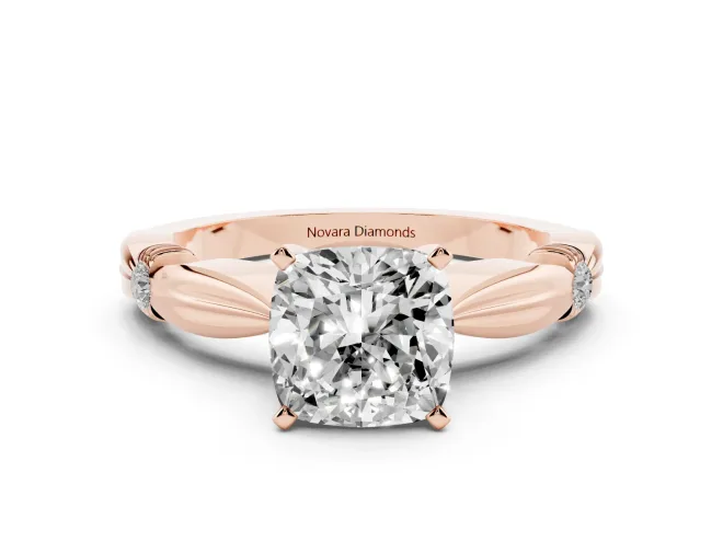 Cushion Cut Diamond Solitaire Twisted Band Ring Set in Rose gold with Accent Stones and Prong Setting