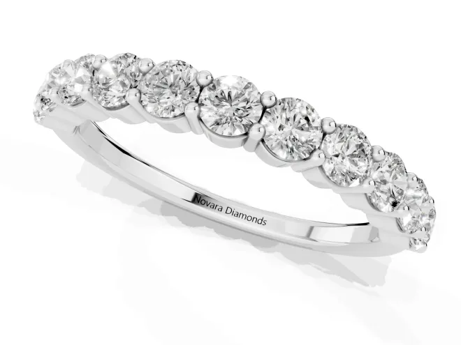 Round Diamond Half Eternity Band Set in Platinum with Top-Row Prong Setting – second view