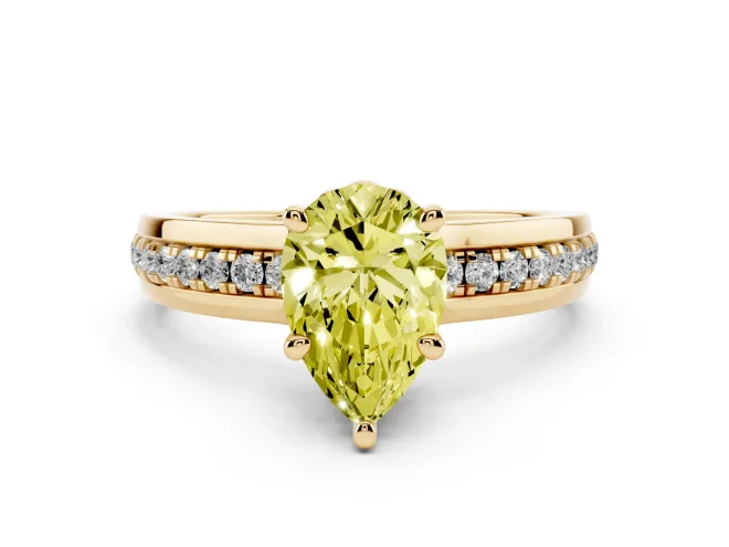 Pear-Shaped Channel Set Engagement Ring Setting for a Fancy Yellow Lab-Grown Diamond | Rope Collar | Yellow Gold