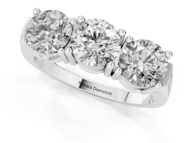 Round Cut Diamond Three-Stone Ring Set in White gold with Channel Band and Sturdy Prongs – second view