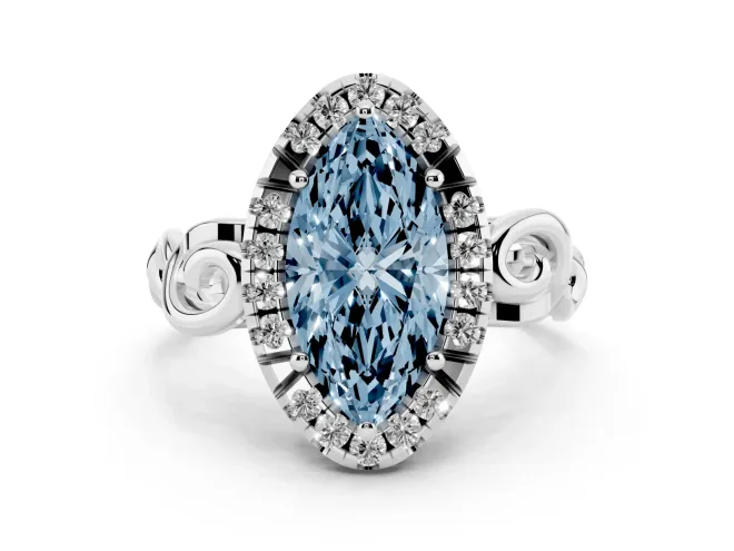 Marquise Filigree Halo Engagement Ring Setting for a Fancy Blue Lab-Grown Diamond | Sterling Silver